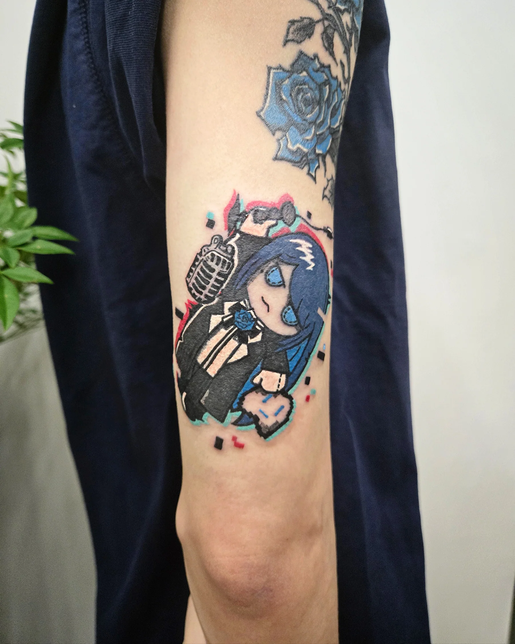 LC 藍髮角色彩色紋身作品